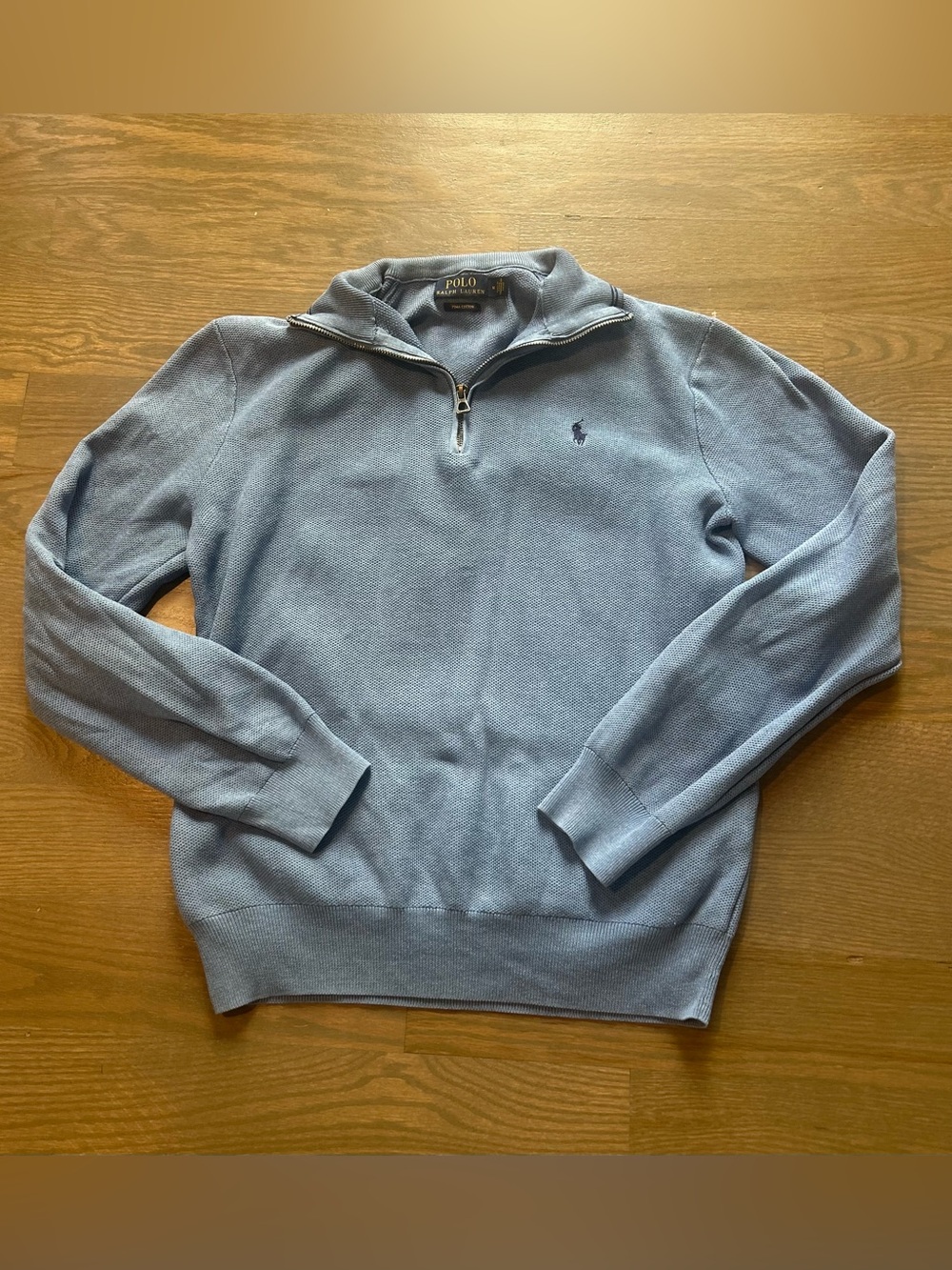 Polo by Ralph Lauren Blue Quarter-Zip Cotton Sweater Size M